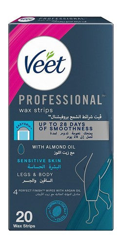 Veet Professional Legs & Body Wax Strips with Almond Oil for Sensitive Skin 20 per pack