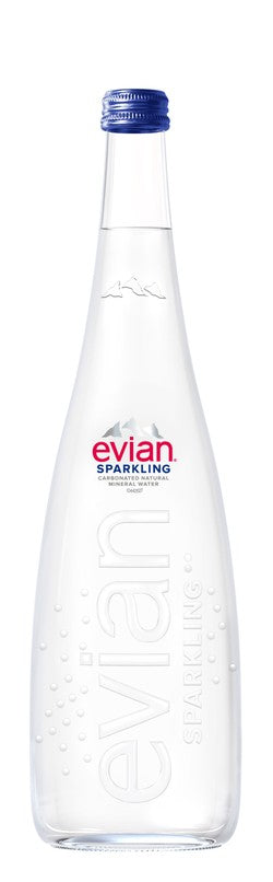 Evian Sparkling Mineral Water Glass Bottle 750ml 750 ml