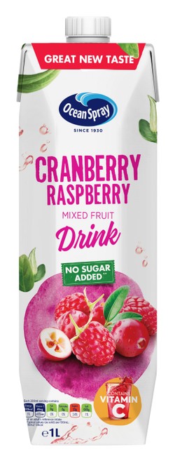 Ocean Spray Long Life Cranberry & Raspberry Juice with Vitamin C - no added sugar  artificial colors free  artificial flavorings free  artificial sweeteners free 1 L