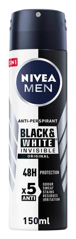 Nivea Men Black & White Invisible 5in1 Original 48H Antiperspirant Deodorant Spray 150 ml