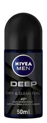 Nivea Men Deep Dry & Clean Feel 48H Antiperspirant & Antibacterial Roll-On Deodorant with Black Carbon 50 ml