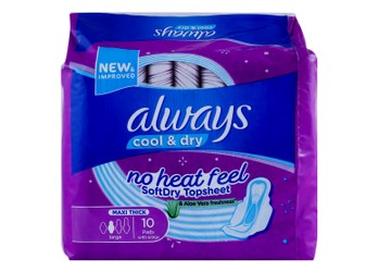 Always Cool & Dry Aloe Vera Freshness Maxi Thick Large Pads with Wings 10 per pack