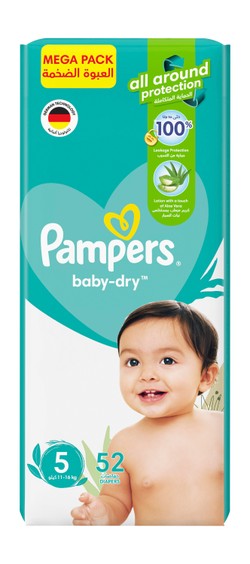 Pampers Baby-Dry Diapers with Aloe Vera Lotion Size 5 (11-16kg) (Mega Pack) 52 per pack