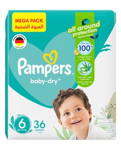 Pampers Baby-Dry Diapers with Aloe Vera Lotion Size 6 (13+ kg) (Mega Pack) 36 per pack