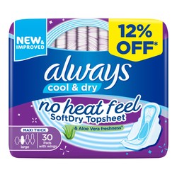 Always Cool & Dry Aloe Vera Freshness Maxi Thick Large Pads with Wings (12% Off) 30 per pack