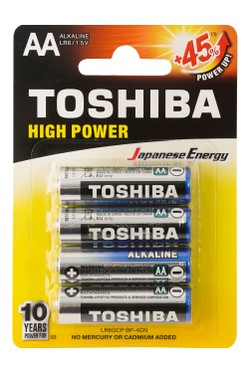 Toshiba High Power 1.5V Alkaline AA Batteries - no added mercury  no added cadmium 4 per pack