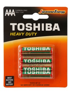 Toshiba Heavy Duty 1.5V Carbon Zinc AAA Batteries - no added mercury  no added cadmium 4 per pack