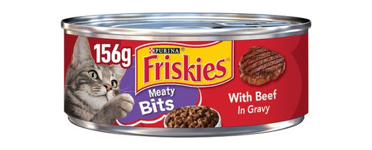 Purina Friskies Meaty Bits Wet Food with Beef in Gravy for Adult Cats 156 gr