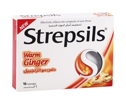 Strepsils Lozenges Warm Ginger Flavor for Sore Throat 16 per pack