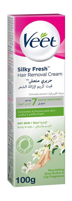 Veet Silky Fresh Legs & Body Hair Removal Cream Shea Butter & Lily Scent for Dry Skin 100 gr