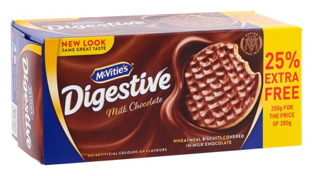 McVitie s Digestive Biscuits Coated with Milk Chocolate (25% Free) -  250 gr