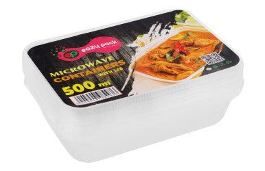 Eazy Pack 500ml Microwavable Plastic Containers with Lids 5 per pack