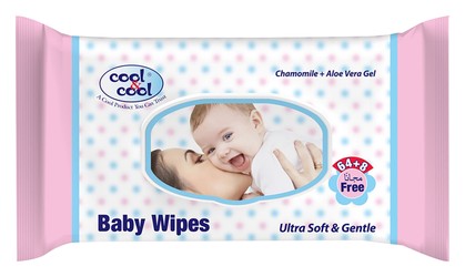 Cool & Cool Ultra Soft & Gentle Baby Wipes with Chamomile Extract & Aloe Vera Gel (64+8 Free) 72 wipes