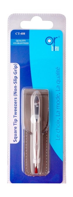 Or Bleu Brown Non-Slip Grip Square Tip Tweezers with Pouch 1 pcs