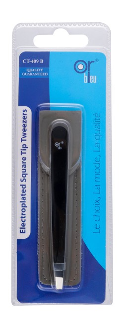 Or Bleu Black Electroplated Square Tip Tweezers with Pouch 1 pcs