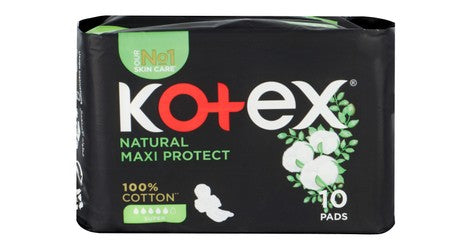 Kotex Hypoallergenic Super Maxi Protect Natural Cotton Sanitary Pads with Wings - plastic free  chlorine free  ink free 10 per pack