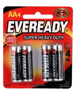 Eveready Super Heavy Duty 1.5V AA Carbon Zinc Batteries 4 per pack