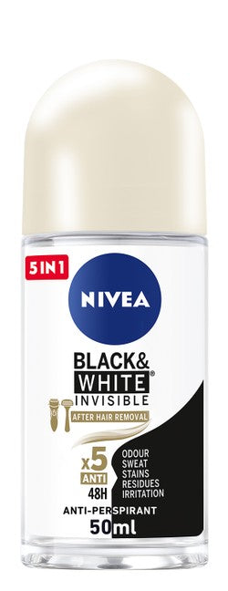 Nivea Black & White Invisible 5in1 After Hair Removal 48H Antiperspirant Roll-On Deodorant for Women 50 ml