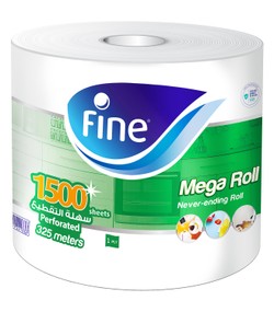 Fine 325m Mega Kitchen Perforated Towel Roll 1ply 1500 tissues