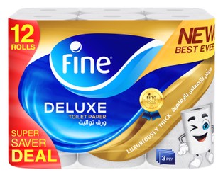 Fine Deluxe Toilet Rolls 3ply (Super Saver) 12 x 140 tissues