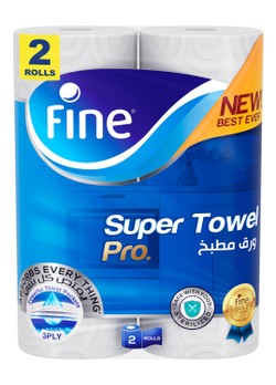 Fine Super Towel Pro Sterilized Kitchen Rolls 3ply 2 x 60 tissues