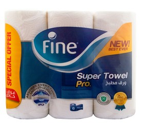 Fine Super Pro Sterilized Multipurpose Kitchen Towel Rolls 3ply (Special Offer) 6 x 60 tissues