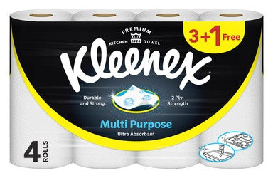 Многоцелевые кухонные полотенца Kleenex в рулонах, 2 слоя (3+1 бесплатно), 4 x 90 салфеток