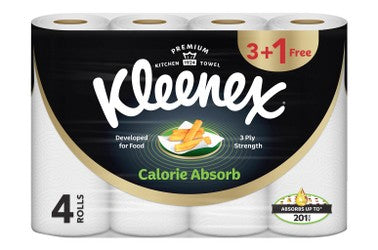 Kleenex Calorie Absorb Kitchen Towel Rolls 3ply (3+1 Free) 4 x 50 tissues