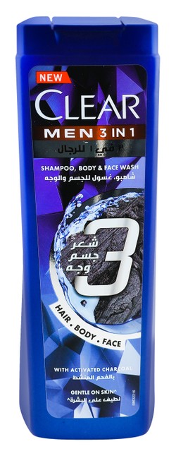 Clear Men 3in1 Shampoo  Body & Face Wash with Activated Charcoal 400 ml