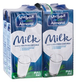 Almarai Long Life Full Fat Milk - preservatives free  powder free 4 x 1 L