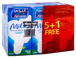 Молоко Almarai Long Life Full Fat Milk (5+1 Free) - без консервантов, без порошка, 6 x 200 мл