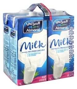 Almarai Long Life Milk - fat free  preservatives free  powder free 4 x 1 L