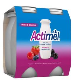 Actimel Mixed Berries Drinking Yogurt with Vitamin B6 & D 4 x 93 ml