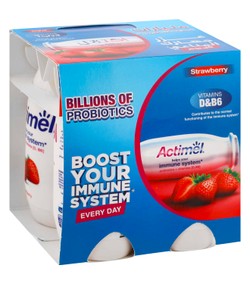 Actimel Strawberry Drinking Yogurt with Vitamin B6 & D 4 x 93 ml