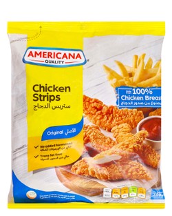 Americana Frozen Chicken Strips - trans fat free  artificial flavors free  artificial colors free 750 gr