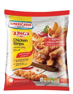 Americana Frozen Hot & Crispy Chicken Strips - trans fat free  artificial flavors free  artificial colors free 750 gr