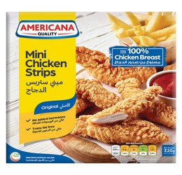 Americana Frozen Mini Chicken Strips - trans fat free  artificial flavors free  artificial colors free 320 gr