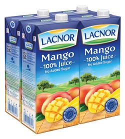 Lacnor Long Life 100% Mango Juice - no added sugar  preservatives free 4 x 1 L