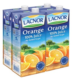 Lacnor Long Life 100% Orange Juice - no added sugar  preservatives free 4 x 1 L