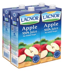 Lacnor Long Life 100% Apple Juice - no added sugar  preservatives free 4 x 1 L