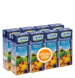 Lacnor Essentials Long Life Fruit Cocktail Juice (Special Offer) - no added sugar  artificial colors free  preservatives free 8 x 180 ml