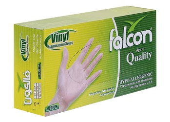 Falcon Hypoallergenic Medium Vinyl Powdered Examination Gloves 100 per pack