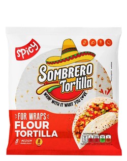 Sombrero Medium 8 Inch Spicy Tortilla Wraps (8 Pieces) 340 gr