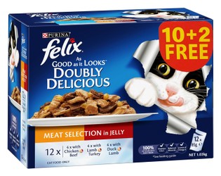 Purina Felix As Good As It Looks Doubly Delicious Meat Selection Wet Cat Food with Meat & Poultry in Jelly 12 x 85 gr