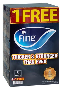 Fine Classic Euphoria White Sterilized Facial Tissues 2ply (4+1 Free) 5 x 130 tissues