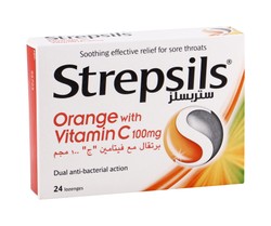 Strepsils Antibacterial Lozenges Orange Flavor with Vitamin C for Sore Throat 24 per pack