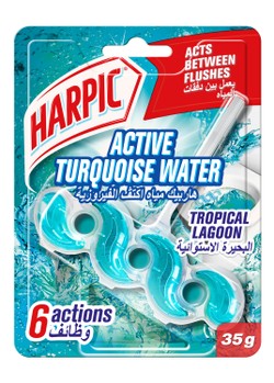 Harpic Active Turquoise Water Toilet Rim Block Tropical Lagoon Scent 35 gr