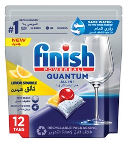 Finish Powerball Quantum All in One Dishwasher Tablets Lemon Sparkle Scent 12 tablets