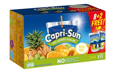 Смешанный фруктовый сок Capri-Sun Long Life (8+2 бесплатно) — веганский, без консервантов и искусственных красителей, 10 x 200 мл