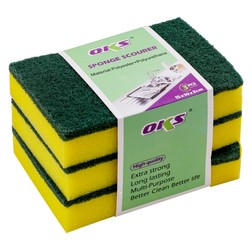 Oks Yellow Polyester & Polyurethane Sponge Scourer Pads 3 per pack